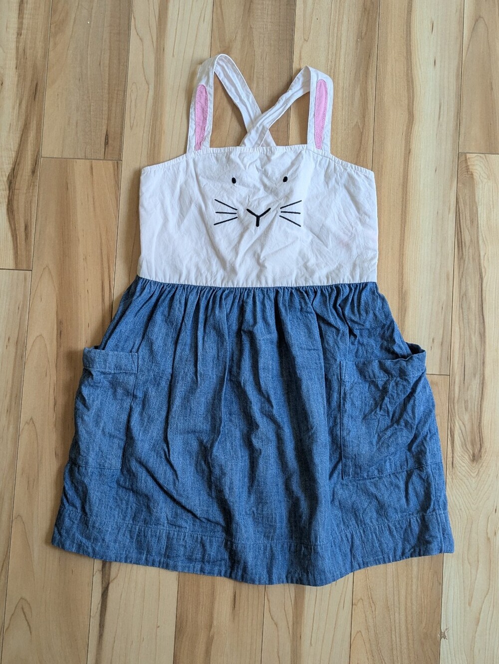 Hanna Andersson White & Blue Bunny Sundress with Pink Strap Accents